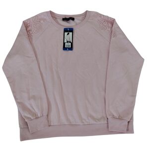 Gloria Vanderbilt Light Pink Lace Long Sleeve Pullover Sweatshirt